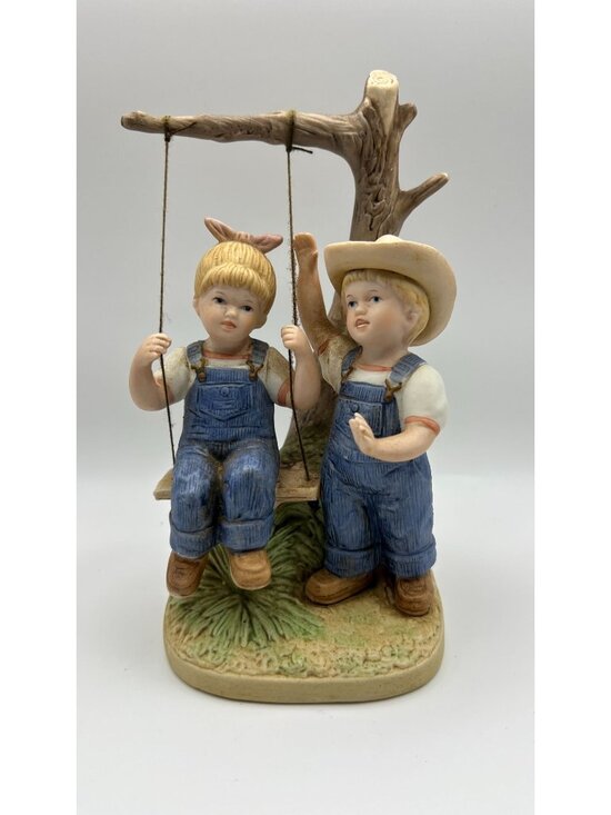 Homco Other - "Denim Days" Homco Figurine #8896 Kids On Swing Vintage 1985 Home Interiors Taiw